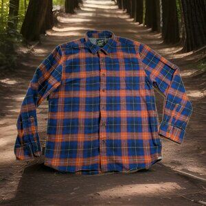 GRAYERS Shirt Mens Large Blue Orange Window Pane Plaid Flannel Button Up Outdoor